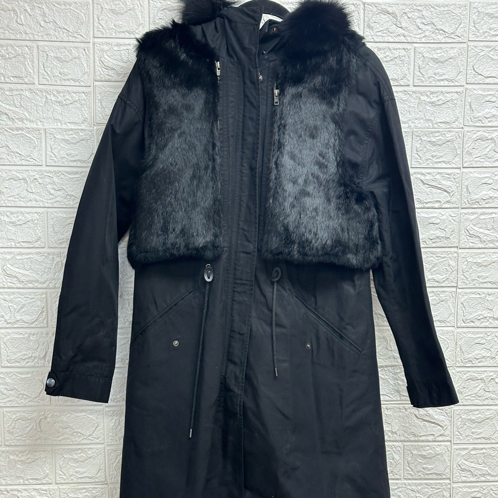 Andrew Marc fur accented black coat size medium
